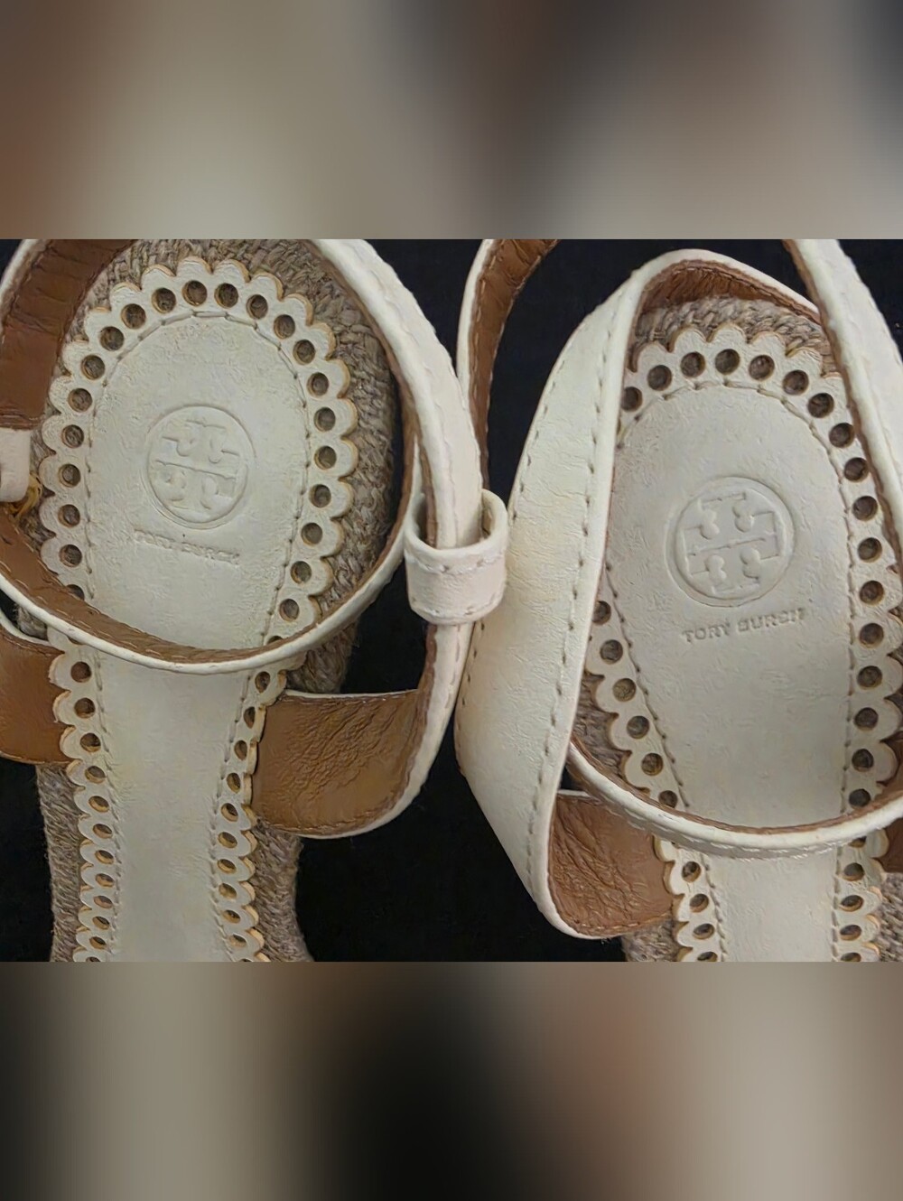 Tory Burch Cream Scalloped Cutout Ankle-Strap Sandals with Jute Footbed - Picture 5 of 6